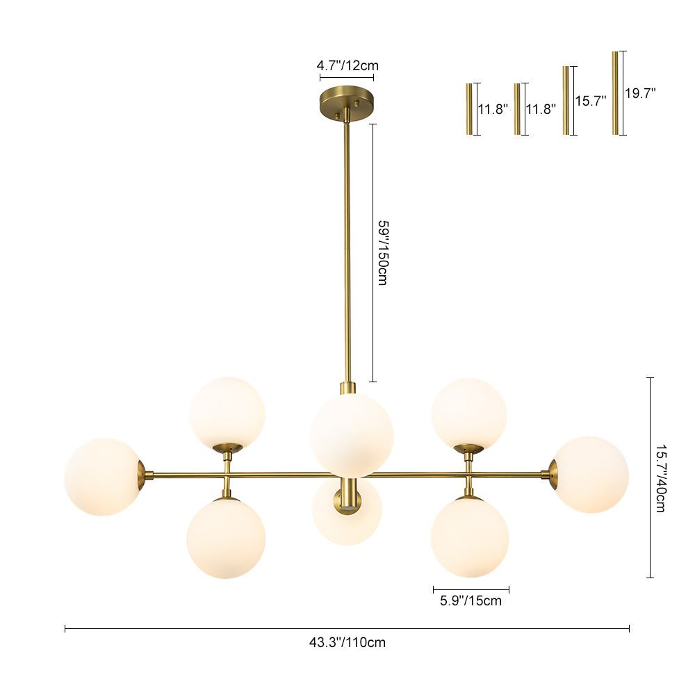 8-Light Linear Sputnik Frosted Glass Globe Chandelier