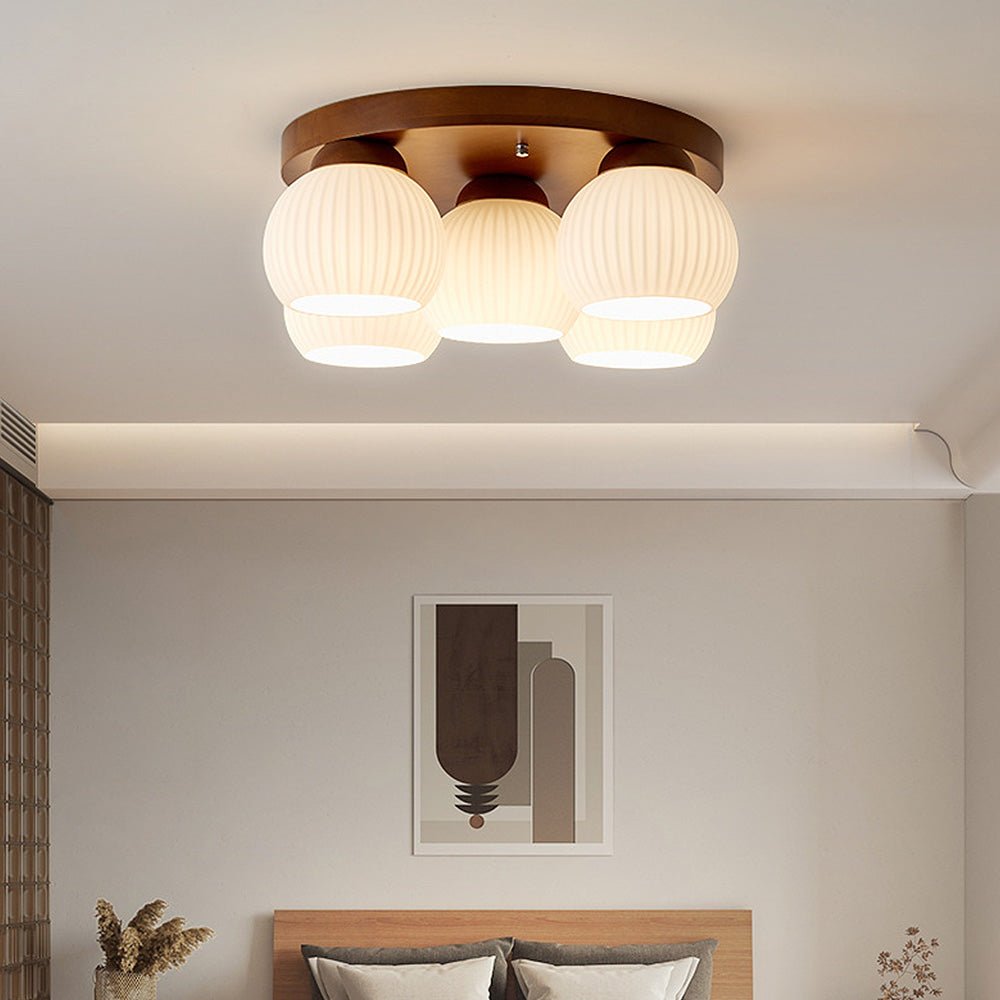 Minimalist Wood Multi-Heads White Ceiling Light