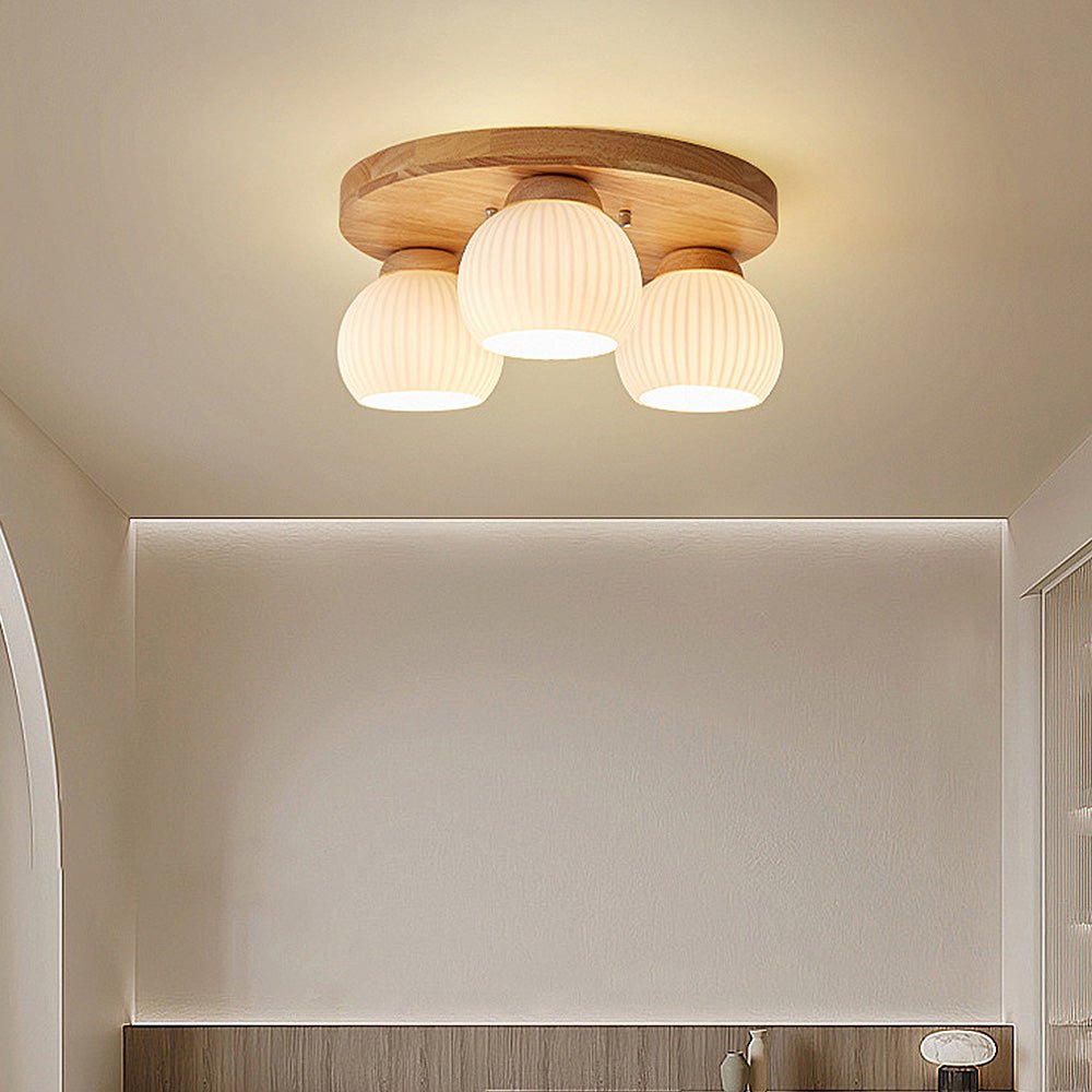 Minimalist Wood Multi-Heads White Ceiling Light