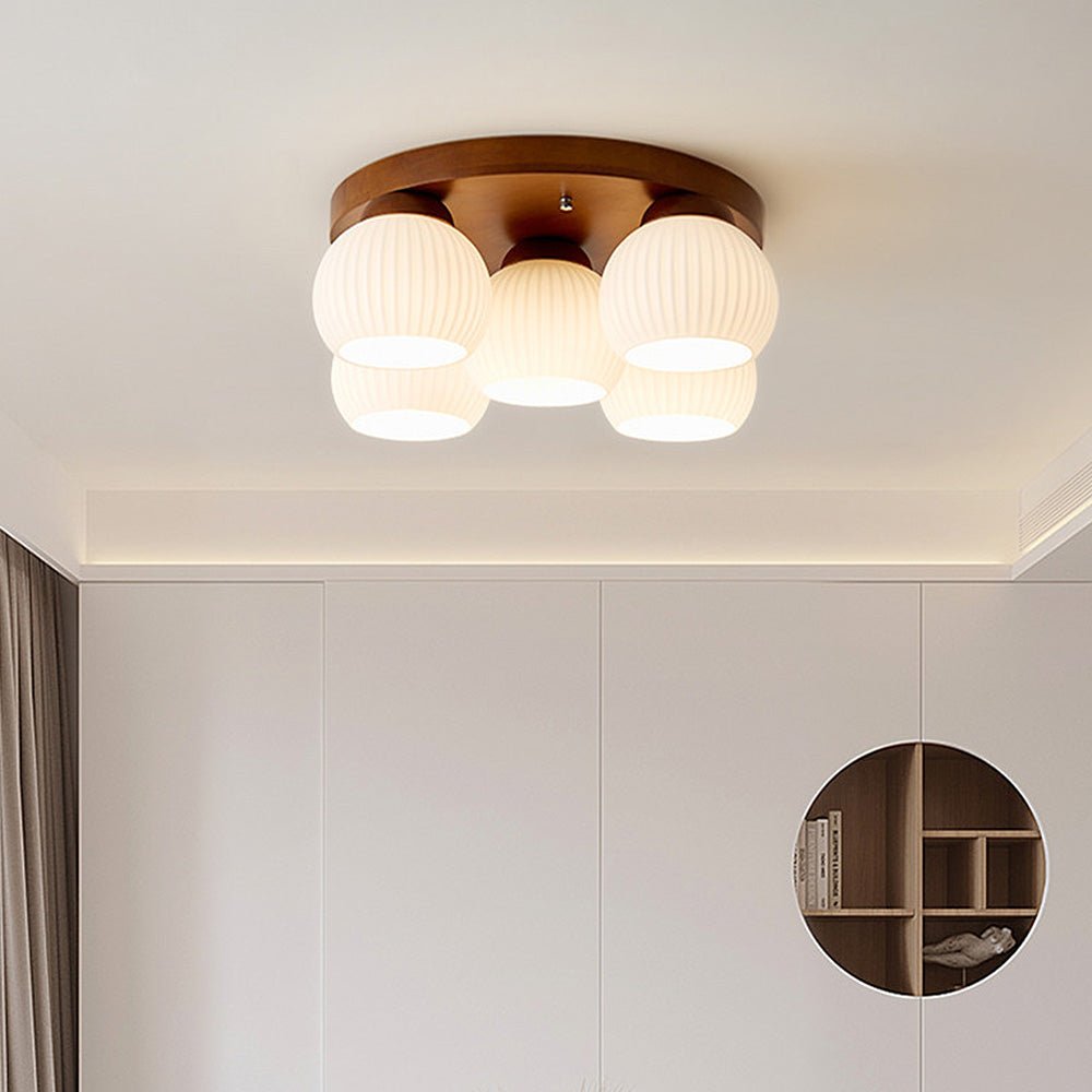 Minimalist Wood Multi-Heads White Ceiling Light