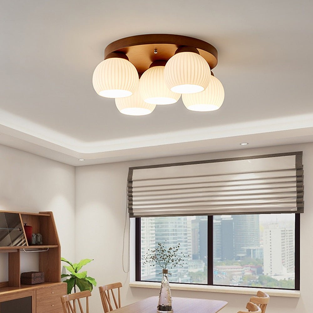 Minimalist Wood Multi-Heads White Ceiling Light