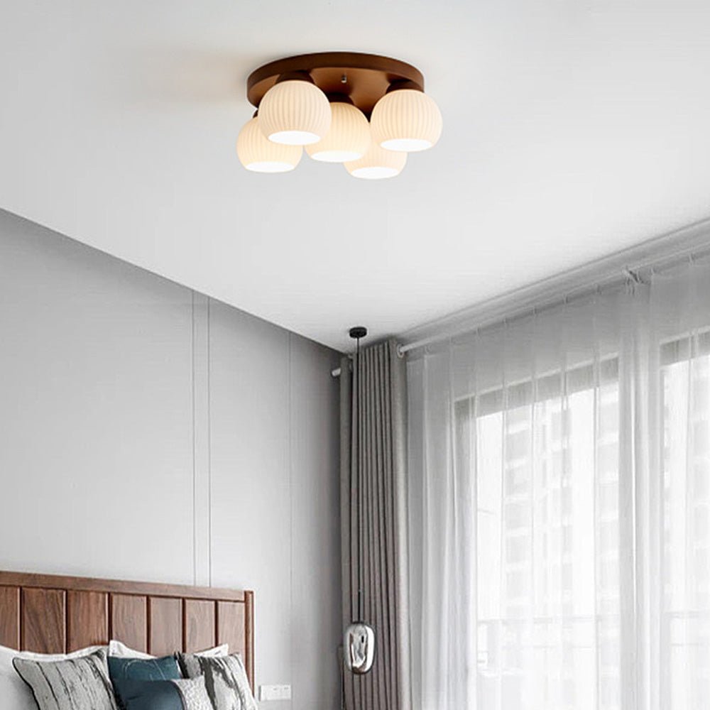 Minimalist Wood Multi-Heads White Ceiling Light