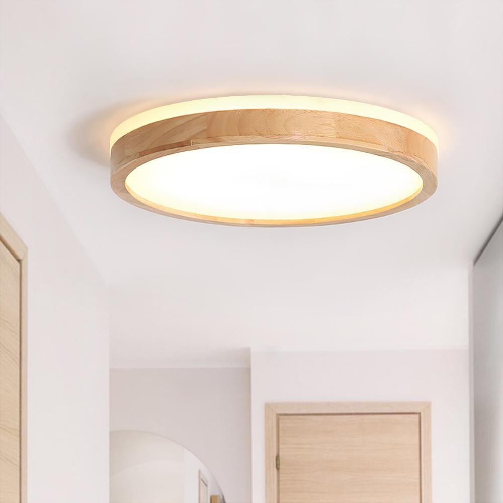 Round LED Wood Flush Mount Light