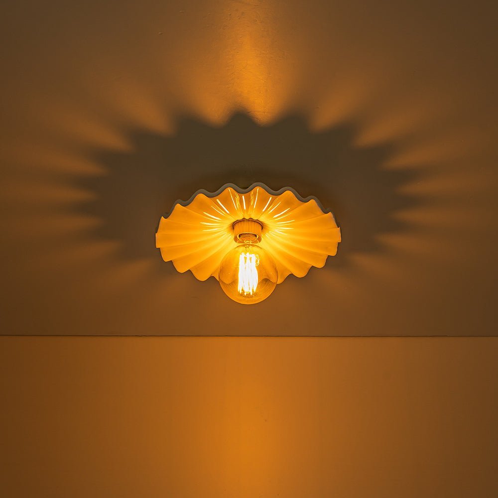 1-Light Creamy Ceramic Shade Semi Flush Mount