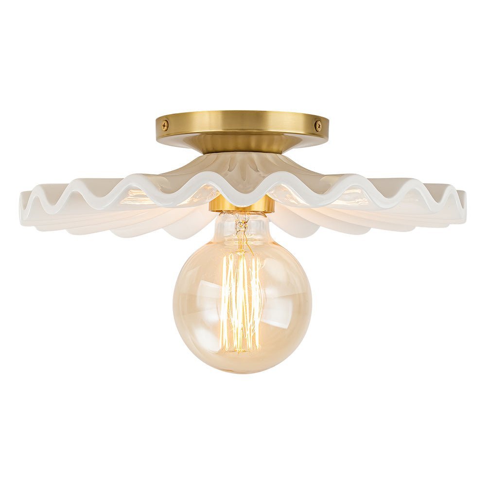 1-Light Creamy Ceramic Shade Semi Flush Mount