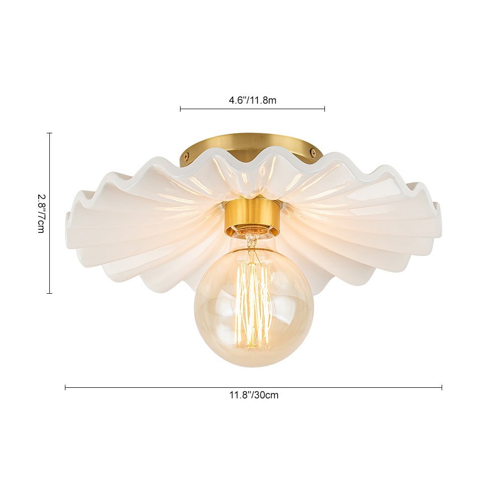 1-Light Creamy Ceramic Shade Semi Flush Mount