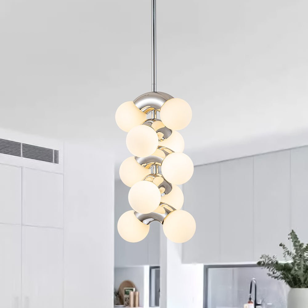 10-Light Pearl Tiered Milky Glass Globe Pendant Light