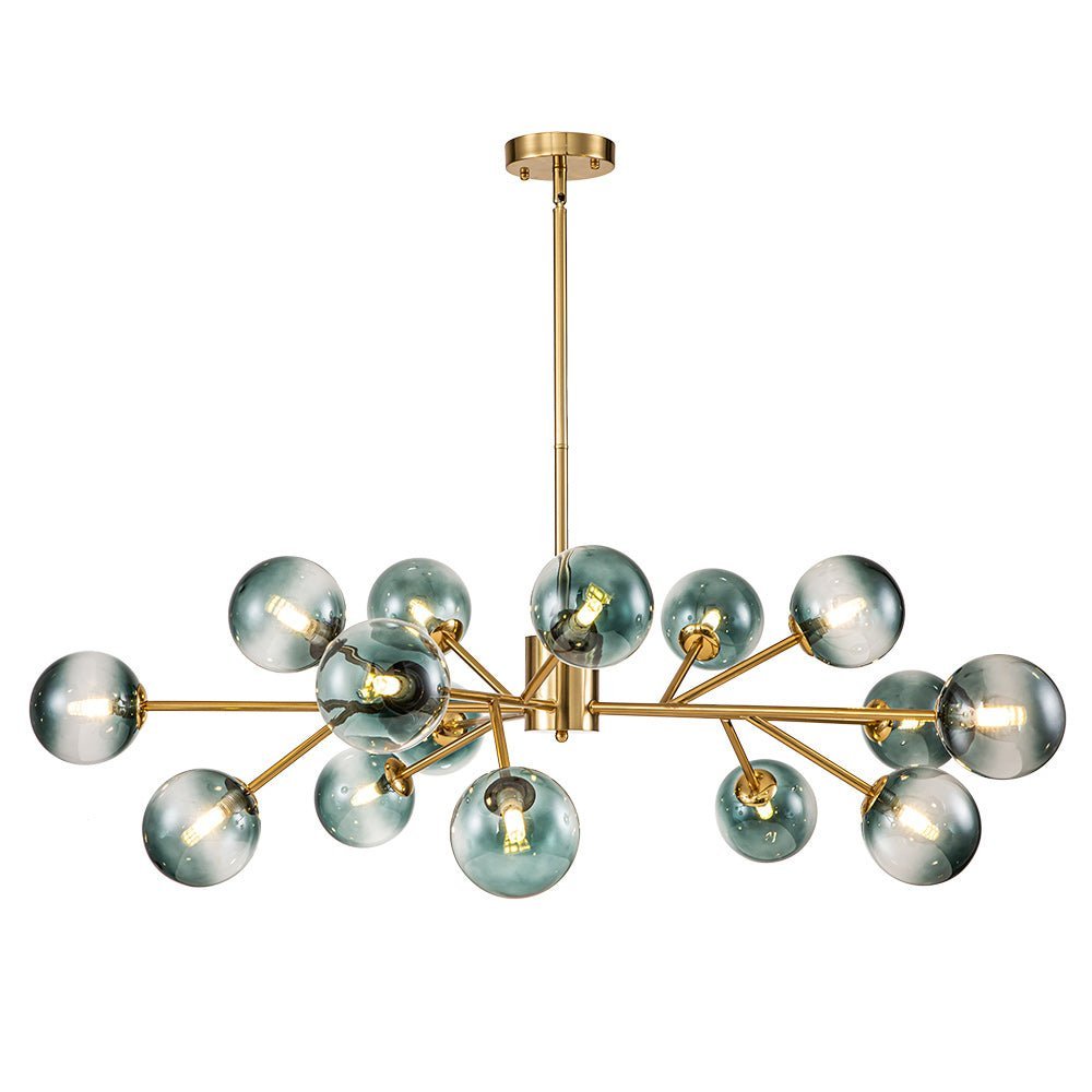 15-Light Branch Blue Glass Globe Bubble Chandelier