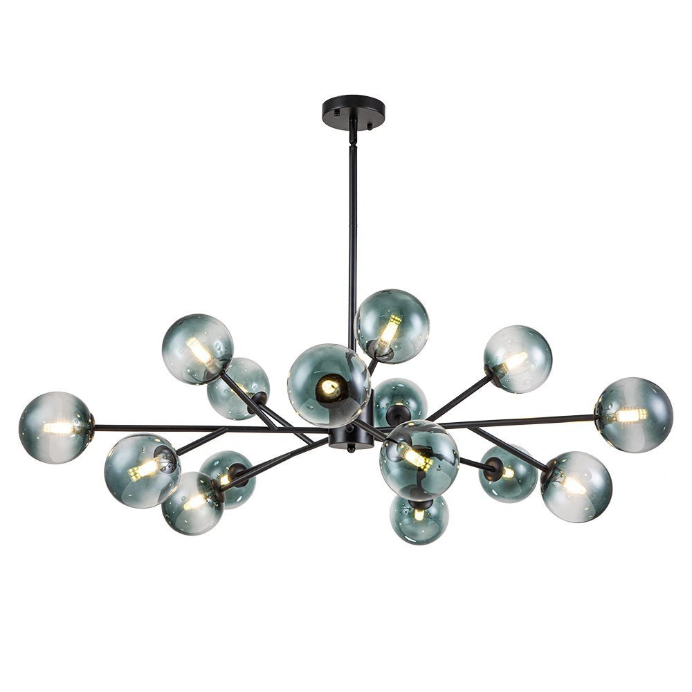 15-Light Branch Blue Glass Globe Bubble Chandelier