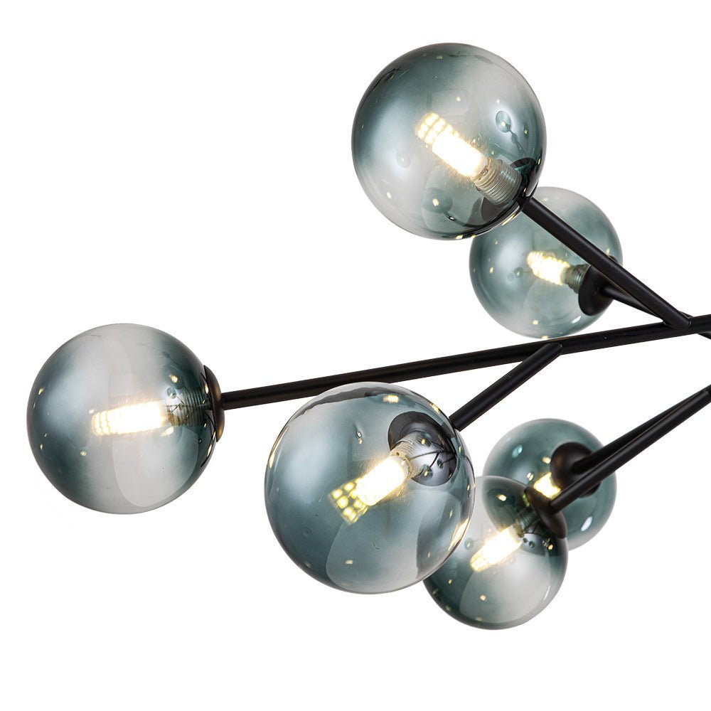 15-Light Branch Blue Glass Globe Bubble Chandelier