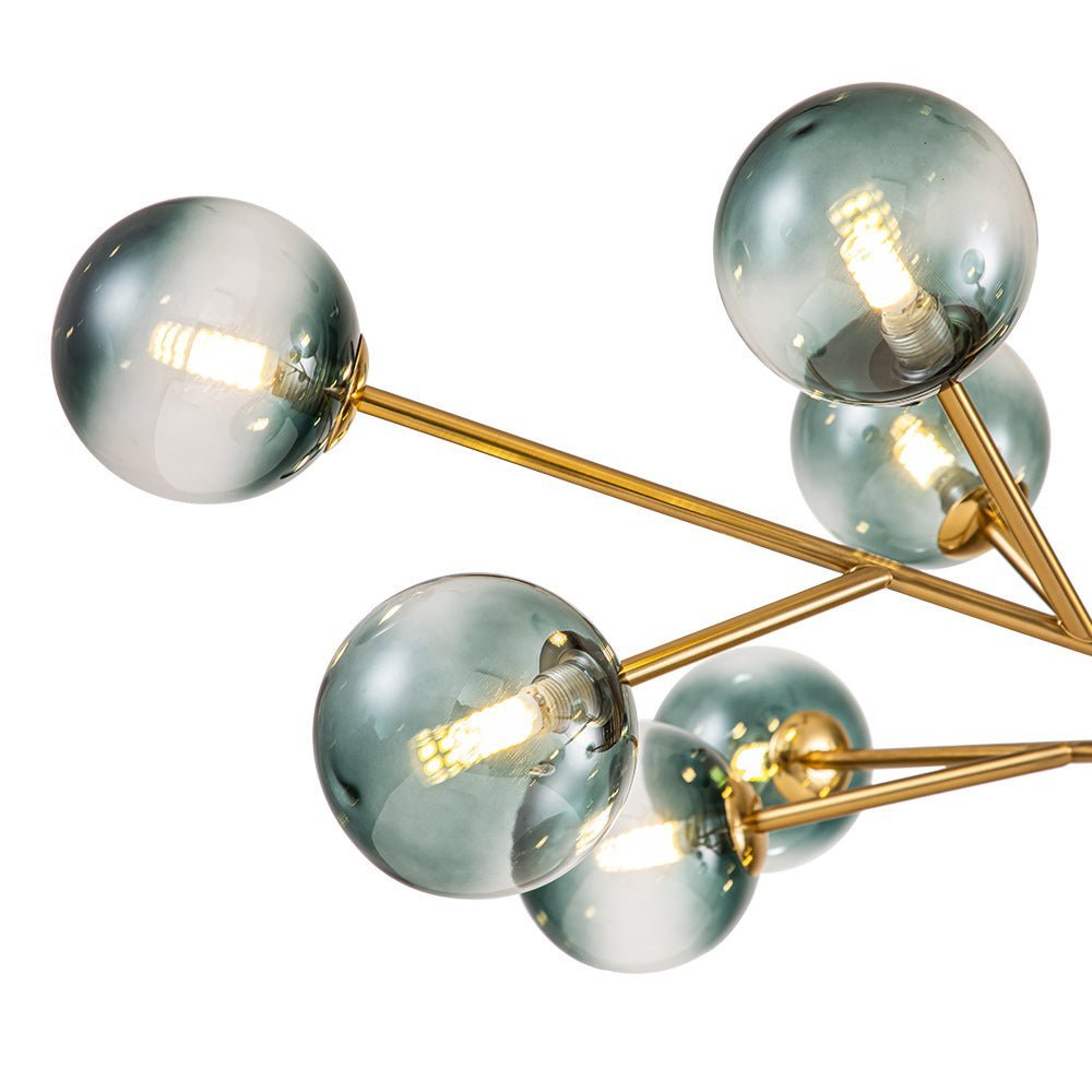 15-Light Branch Blue Glass Globe Bubble Chandelier