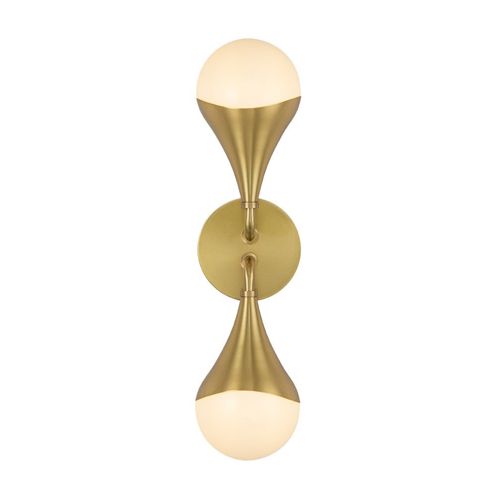 2-Light Aged Brass Teardrop Frosted Glass Wall Sconce