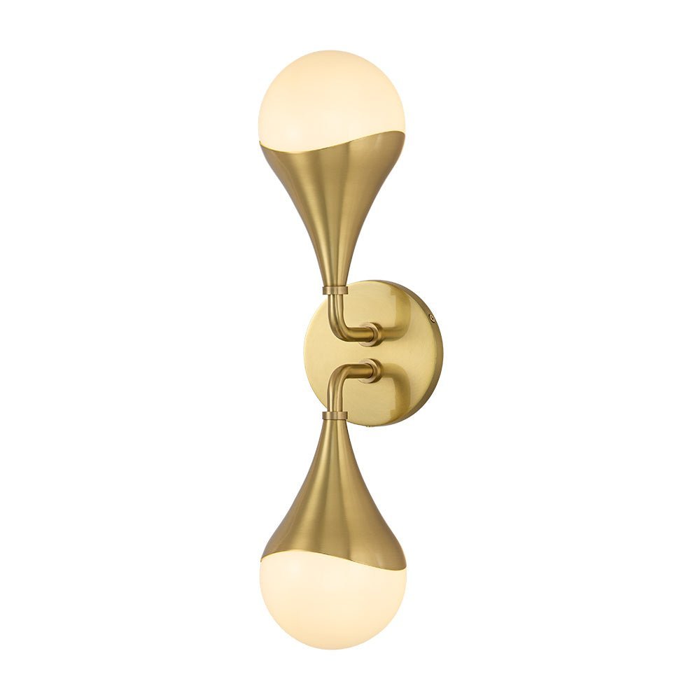 2-Light Aged Brass Teardrop Frosted Glass Wall Sconce