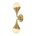 2-Light Aged Brass Teardrop Frosted Glass Wall Sconce