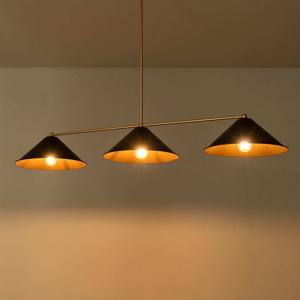 3-Light Black Cone Shade Kitchen Island Pendant