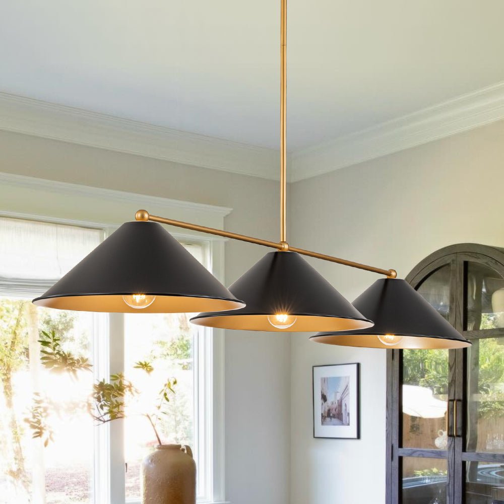 3-Light Black Cone Shade Kitchen Island Pendant