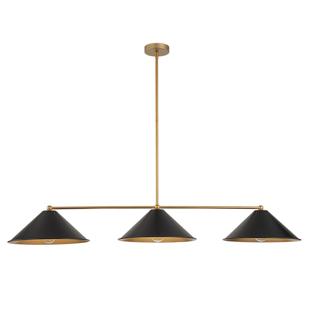 3-Light Black Cone Shade Kitchen Island Pendant