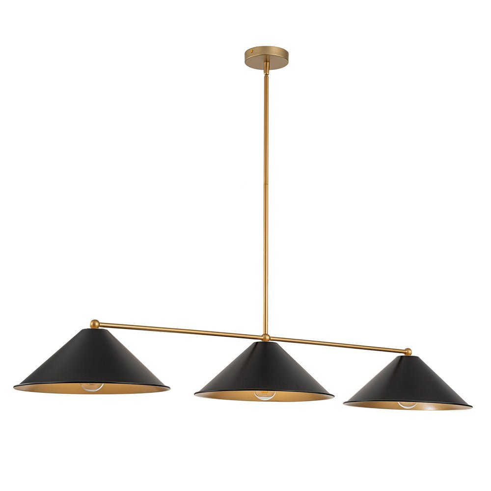 3-Light Black Cone Shade Kitchen Island Pendant