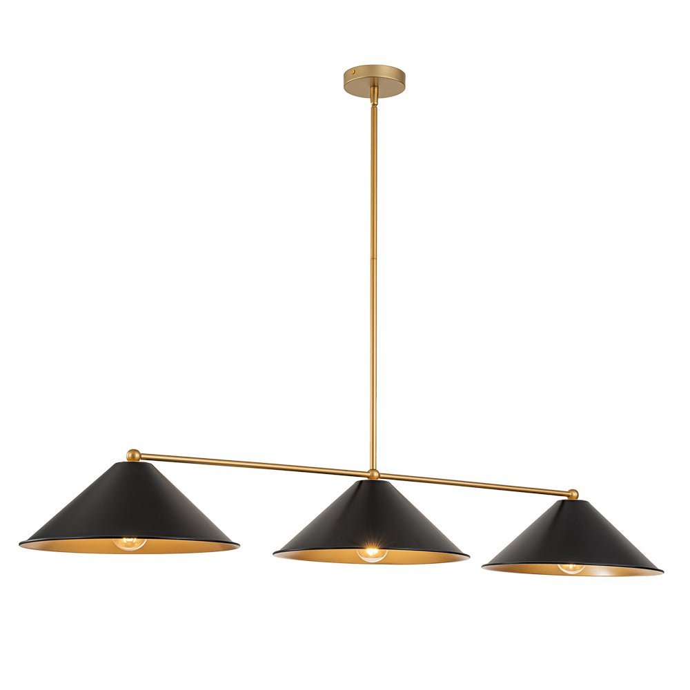 3-Light Black Cone Shade Kitchen Island Pendant