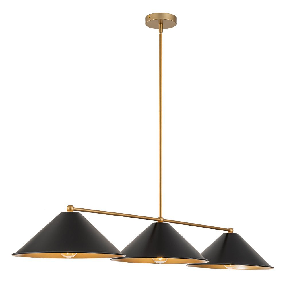 3-Light Black Cone Shade Kitchen Island Pendant