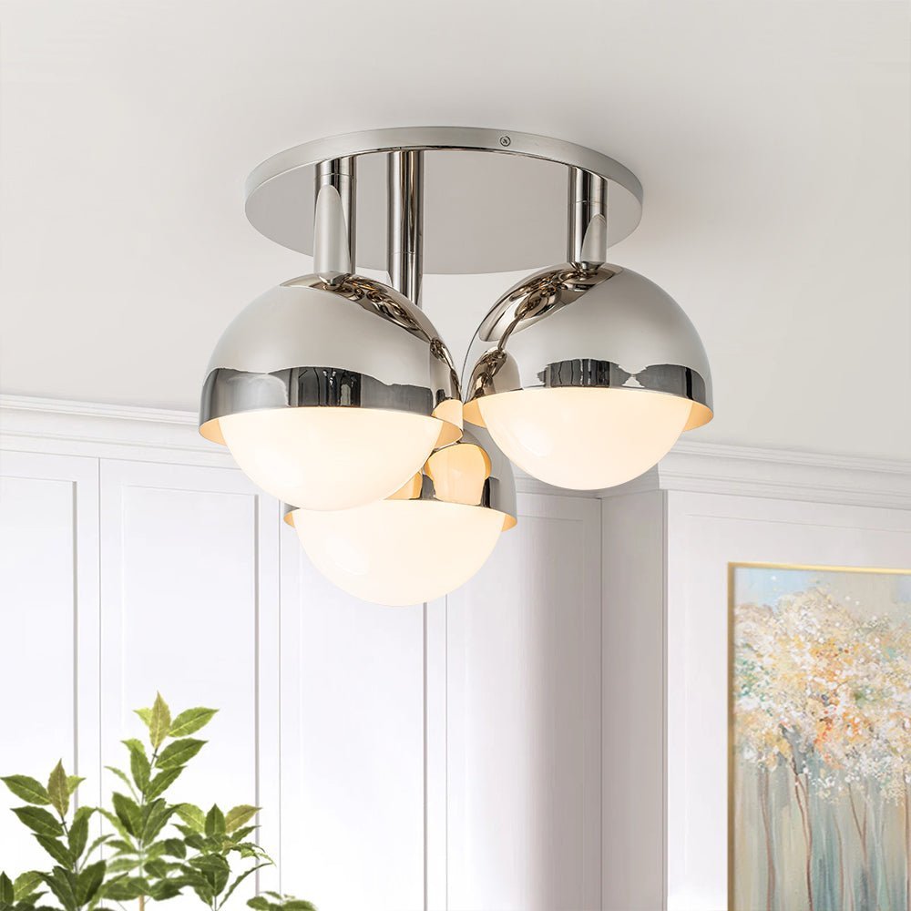 3-Light Opal Glass Globe Semi Flush Mount Light