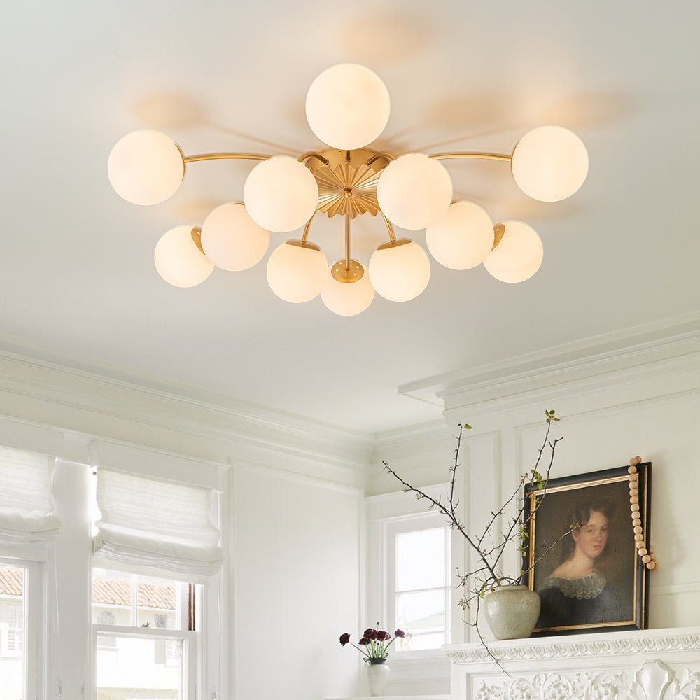 Blossom 12-Light Opal Glass Bubble Semi Flush Chandelier