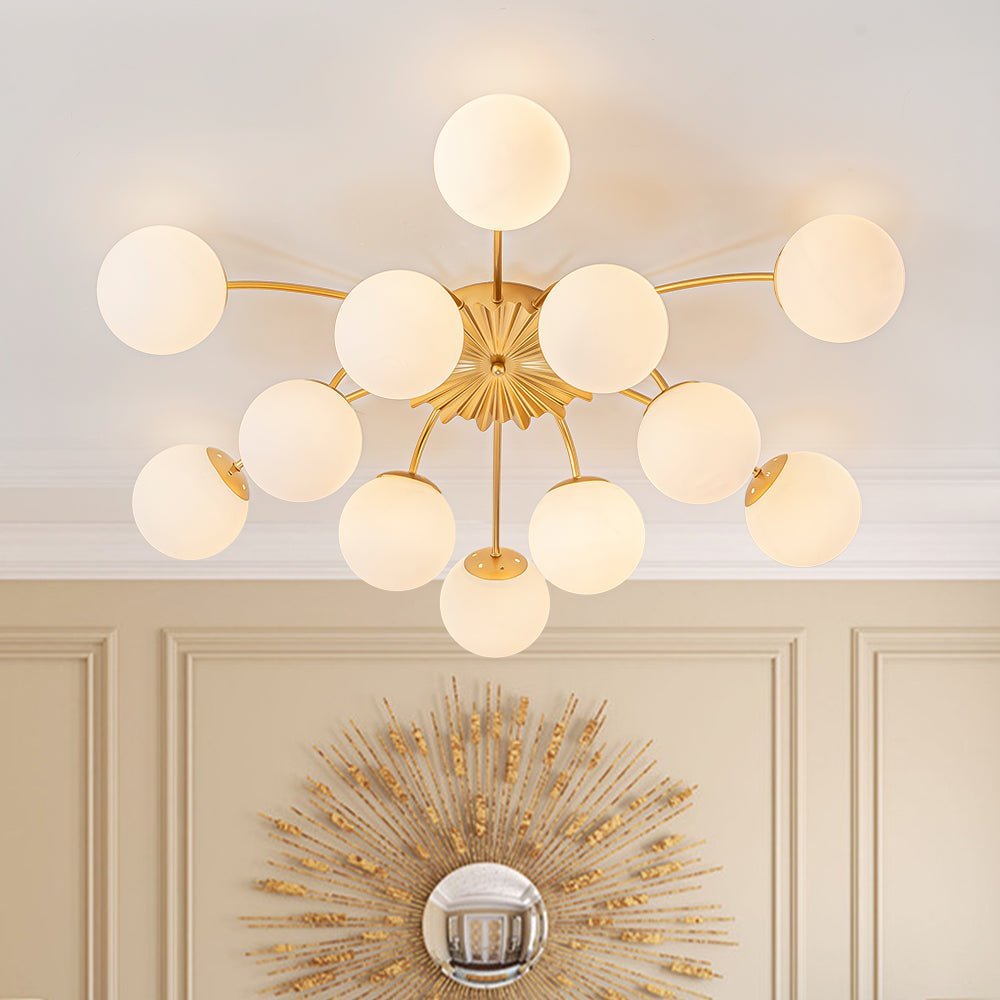 Blossom 12-Light Opal Glass Bubble Semi Flush Chandelier