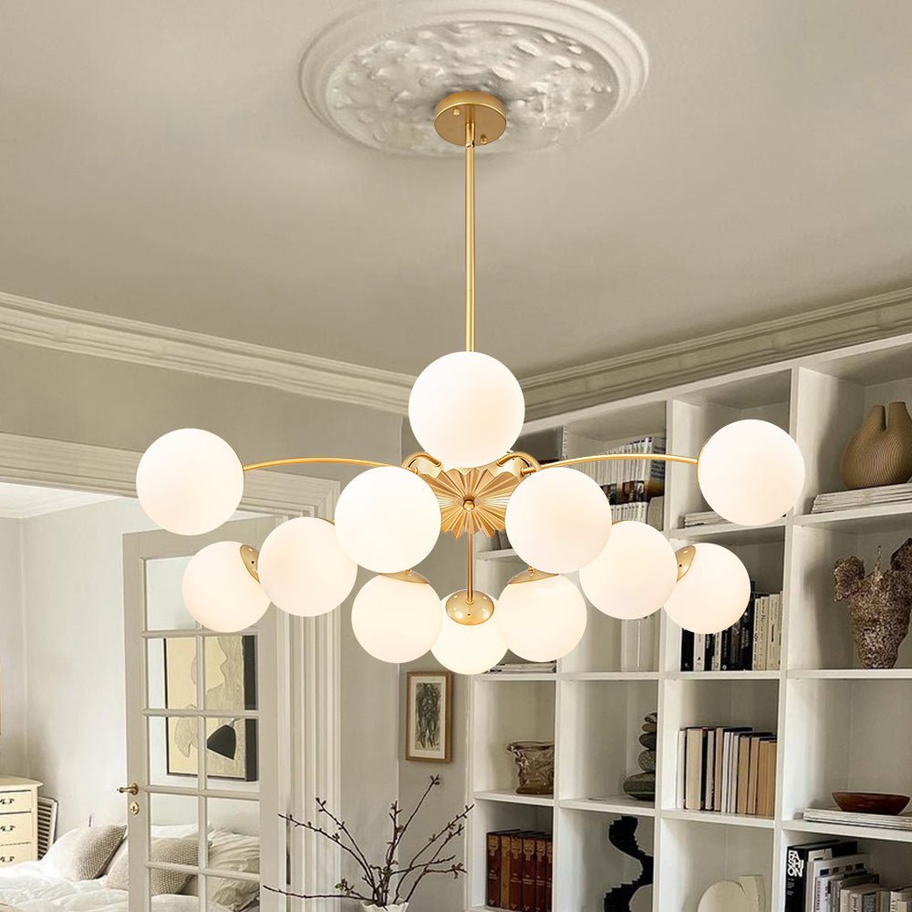 Blossom 12-Light Opal Glass Bubble Semi Flush Chandelier