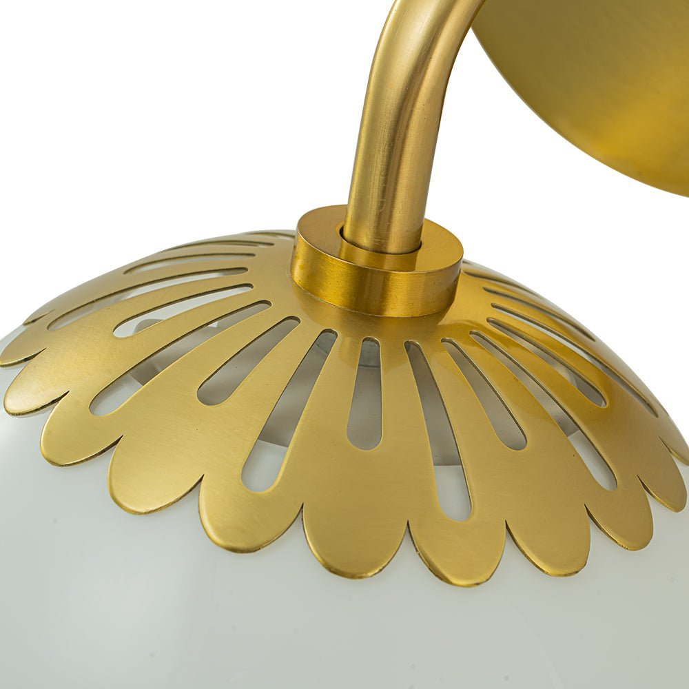 Brass Daisy 1-Light Opal Glass Globe Wall Lamp