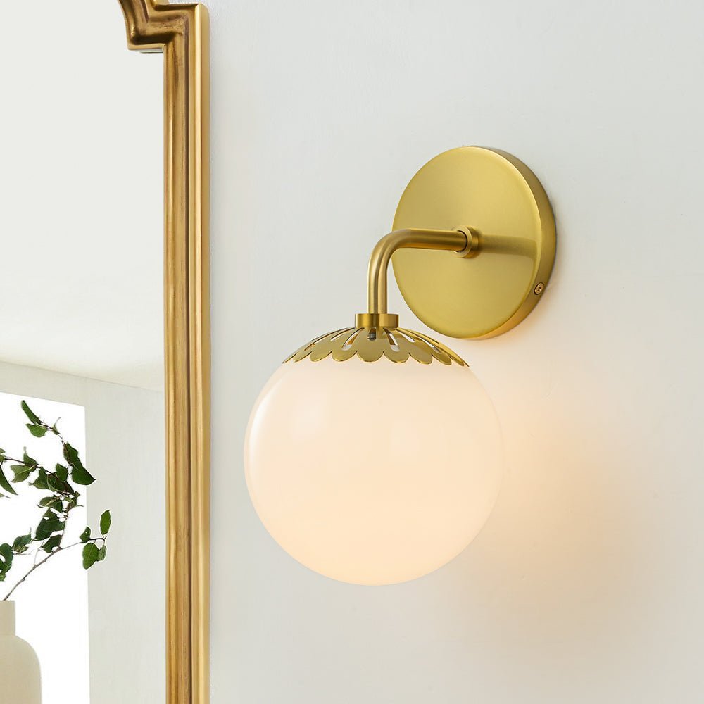 Brass Daisy 1-Light Opal Glass Globe Wall Lamp