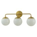 Brass Daisy 3-Light Opal Glass Globe Vanity Light