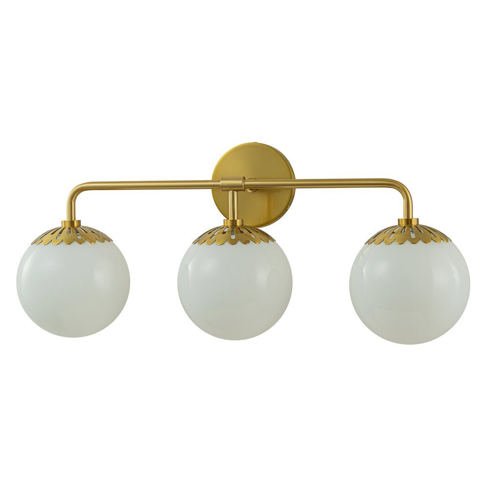 Brass Daisy 3-Light Opal Glass Globe Vanity Light