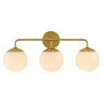 Brass Daisy 3-Light Opal Glass Globe Vanity Light