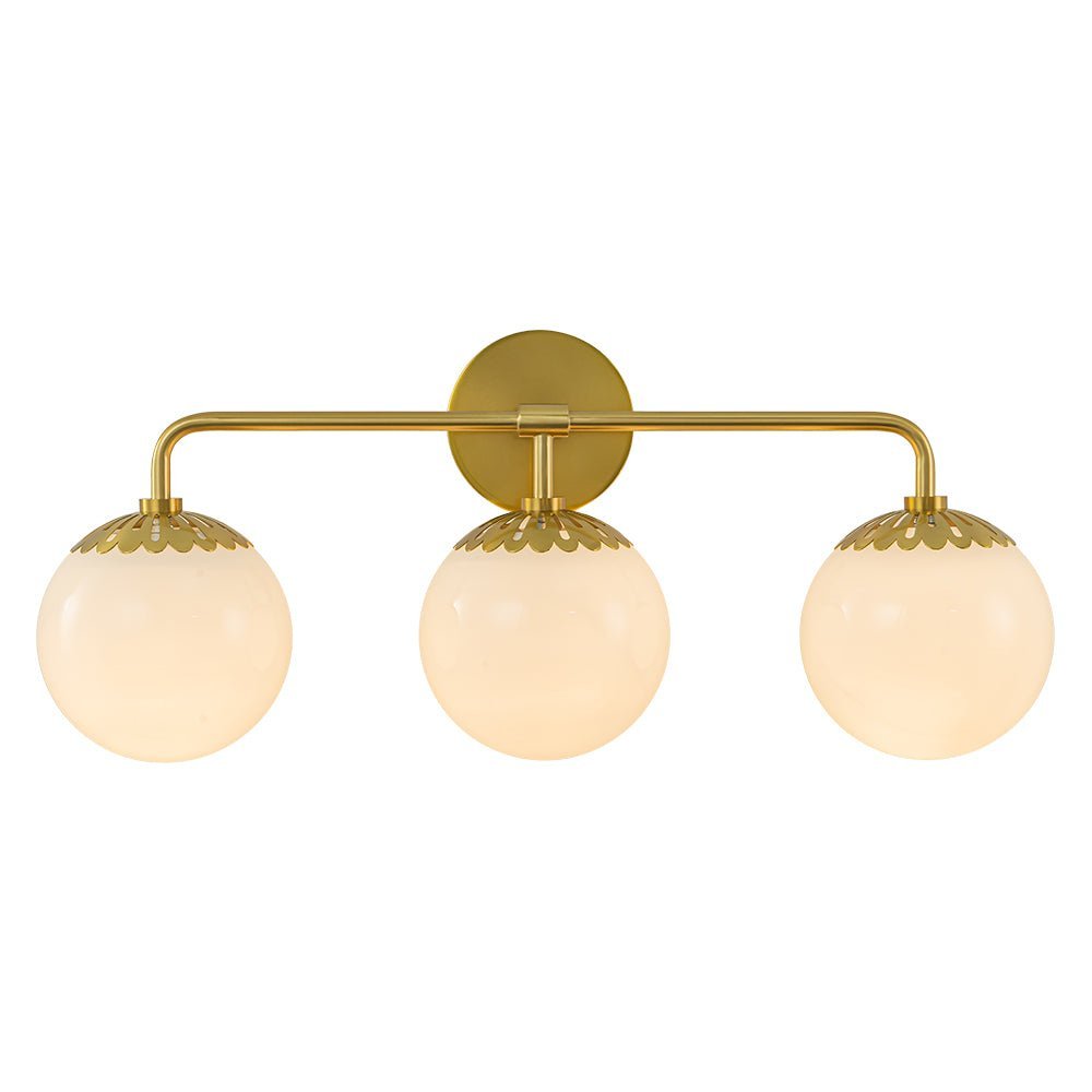 Brass Daisy 3-Light Opal Glass Globe Vanity Light