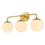 Brass Daisy 3-Light Opal Glass Globe Vanity Light