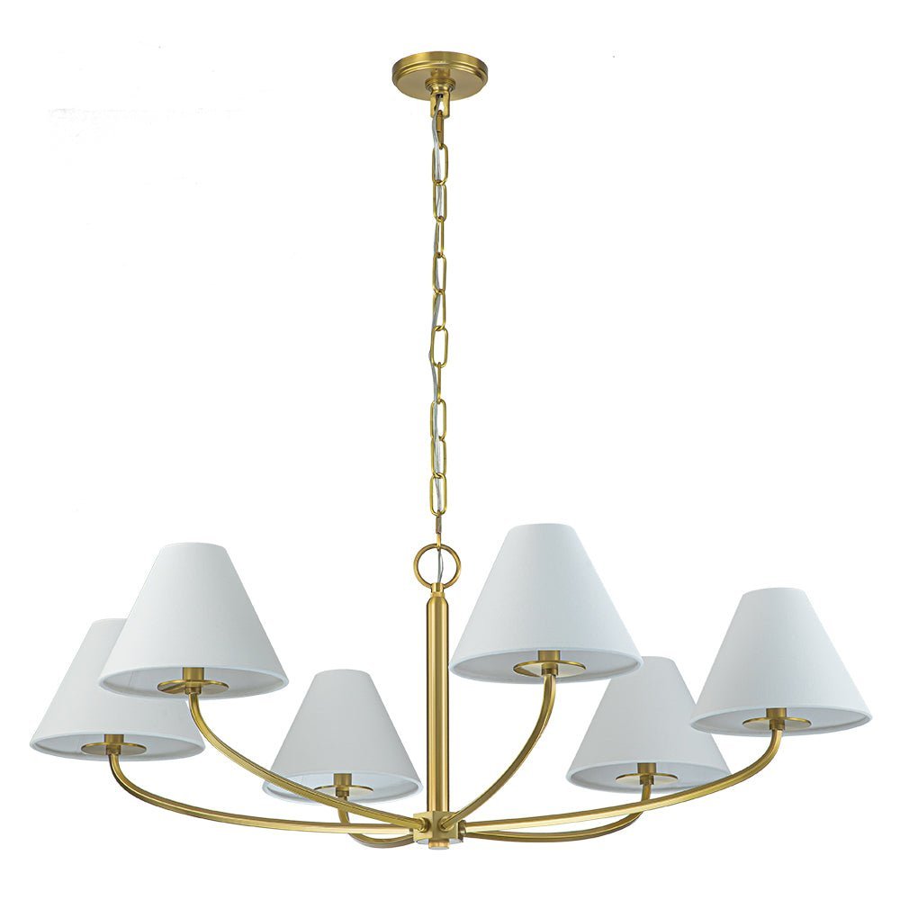 Classic French 6-Light White Linen Shade Chandelier