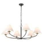 Classic French 6-Light White Linen Shade Chandelier