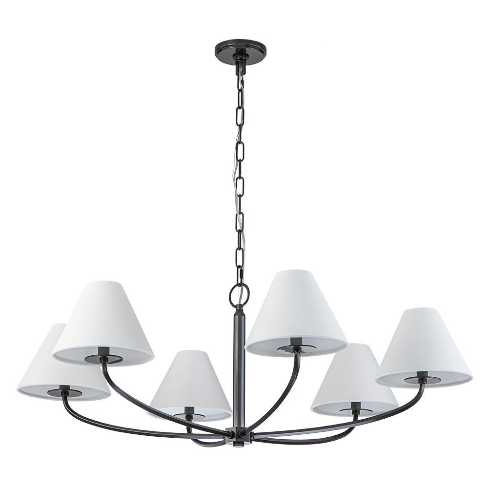 Classic French 6-Light White Linen Shade Chandelier