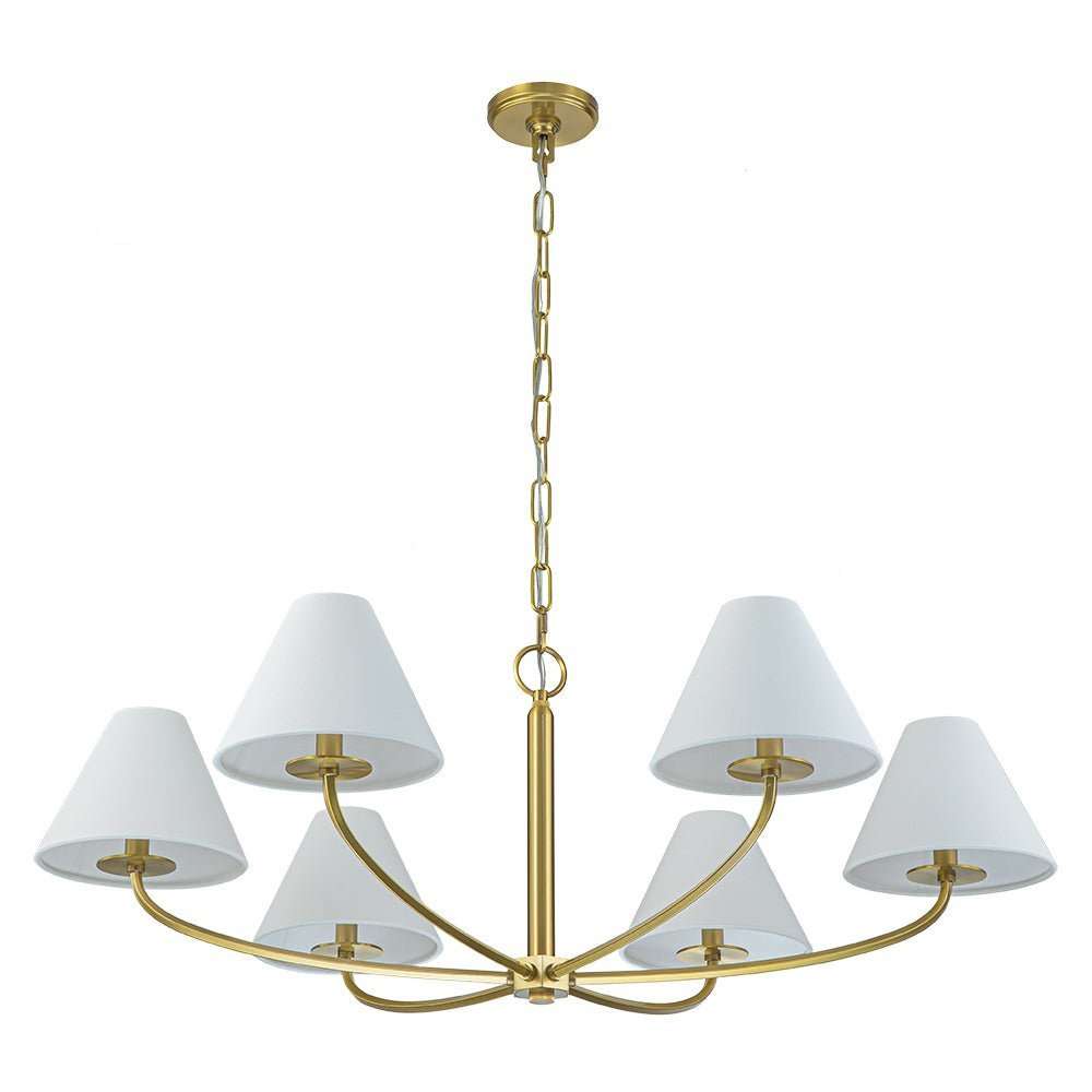 Classic French 6-Light White Linen Shade Chandelier