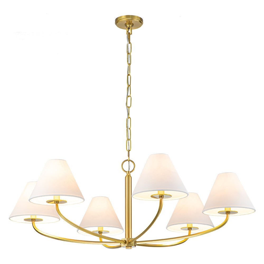 Classic French 6-Light White Linen Shade Chandelier