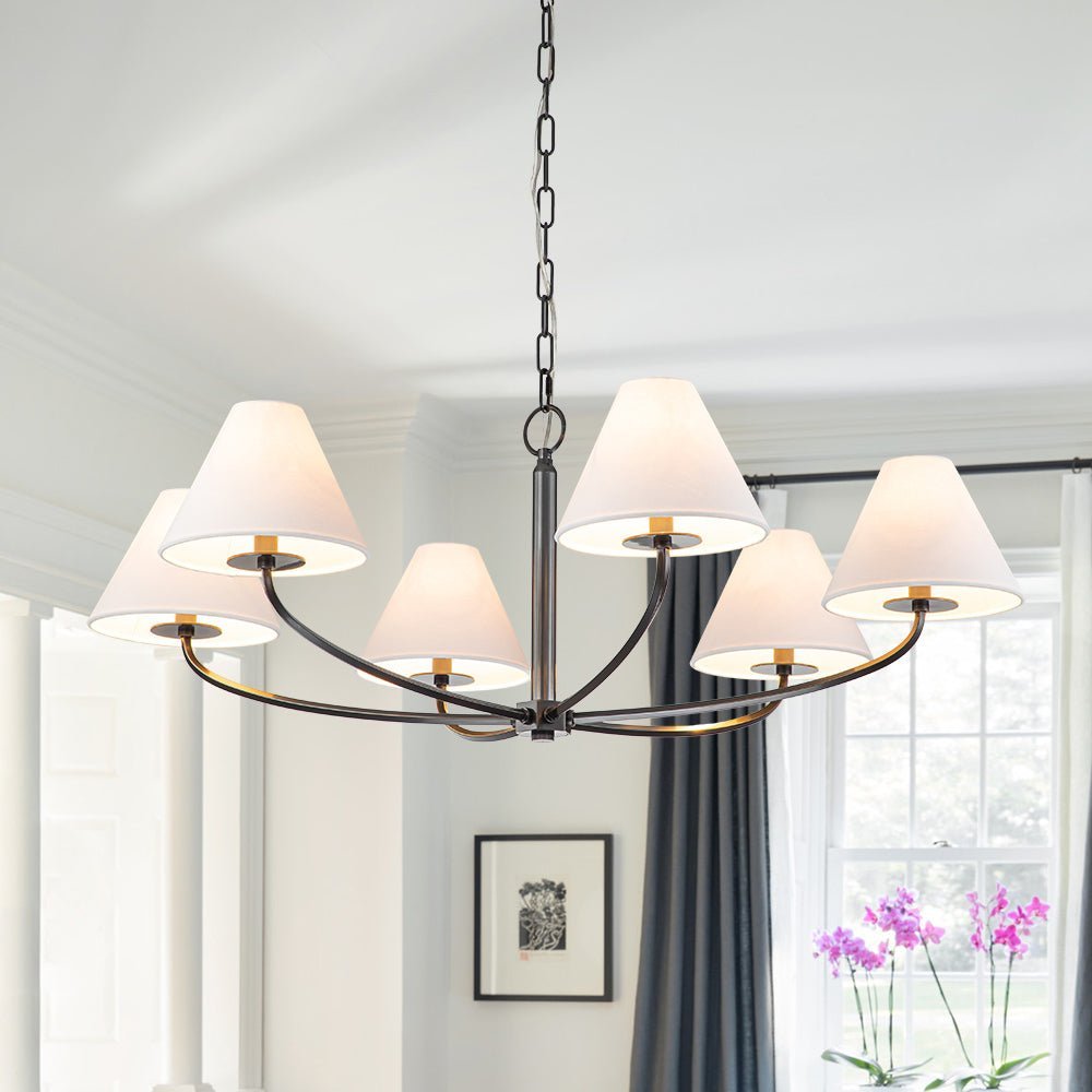 Classic French 6-Light White Linen Shade Chandelier