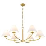 Classic French 6-Light White Linen Shade Chandelier