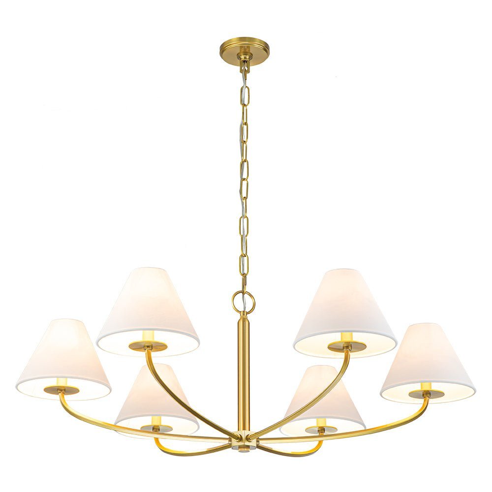 Classic French 6-Light White Linen Shade Chandelier