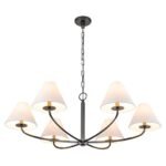 Classic French 6-Light White Linen Shade Chandelier