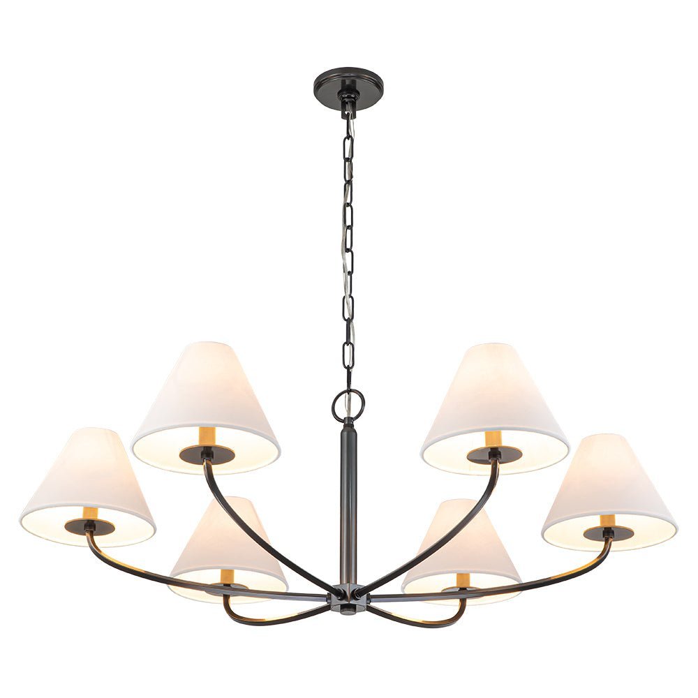 Classic French 6-Light White Linen Shade Chandelier