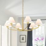 Classic French 6-Light White Linen Shade Chandelier