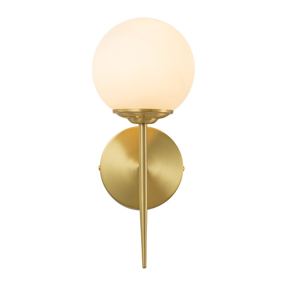 Mid-Century 1-Light Brass Frosted Glass Globe Wall Sconce