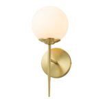 Mid-Century 1-Light Brass Frosted Glass Globe Wall Sconce