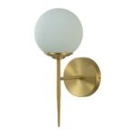 Mid-Century 1-Light Brass Frosted Glass Globe Wall Sconce