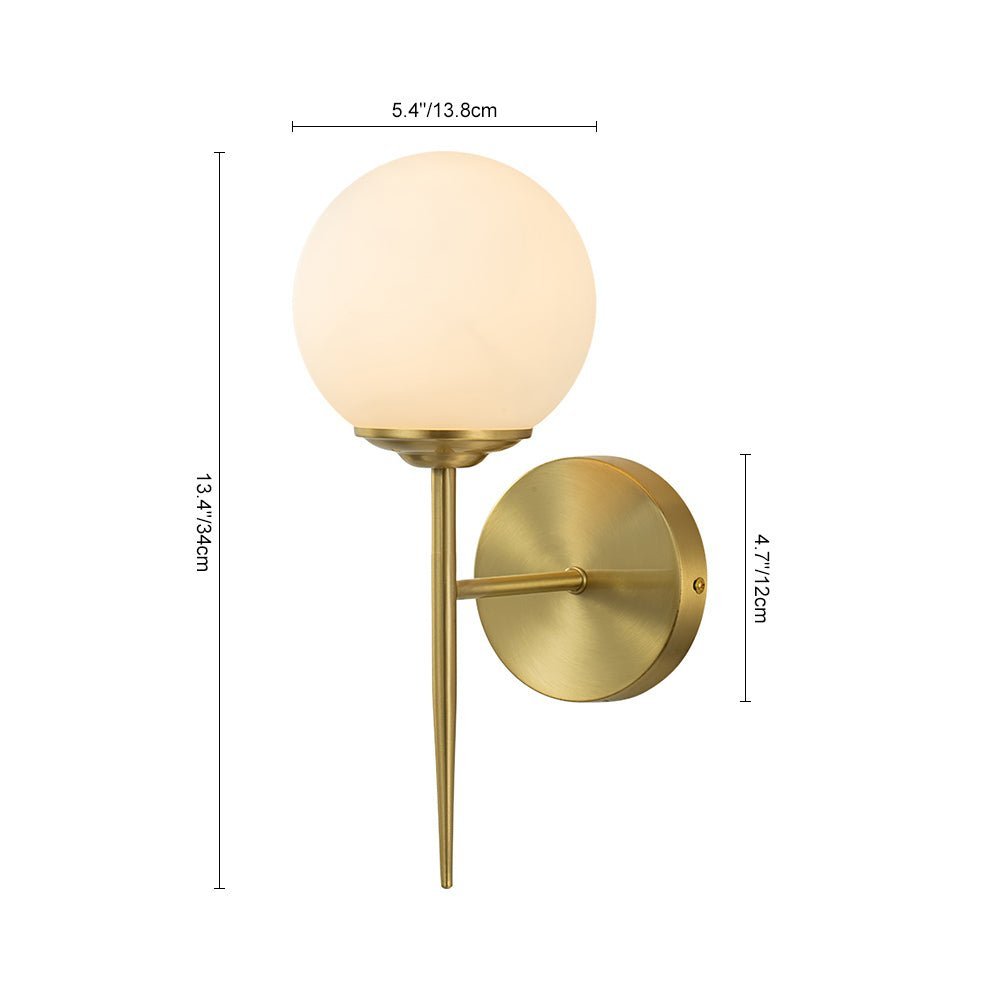 Mid-Century 1-Light Brass Frosted Glass Globe Wall Sconce